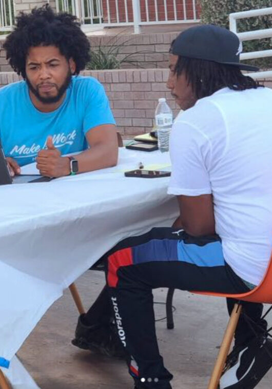 Make It Work Nevada members support tenants at a Nevada Housing Justice Alliance resource fair in June 2021. Photo credit: Make It Work Nevada